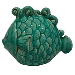 Tozai Home Turquoise Ceramic Fish with Crackle & Distessed Detail